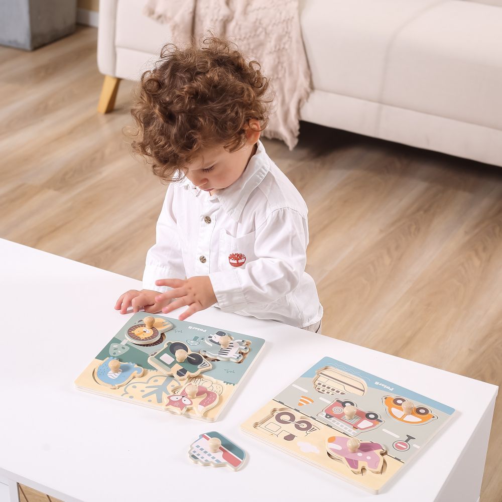 VIGA PolarB Wooden Puzzle Animals with Handles Pin Holder 