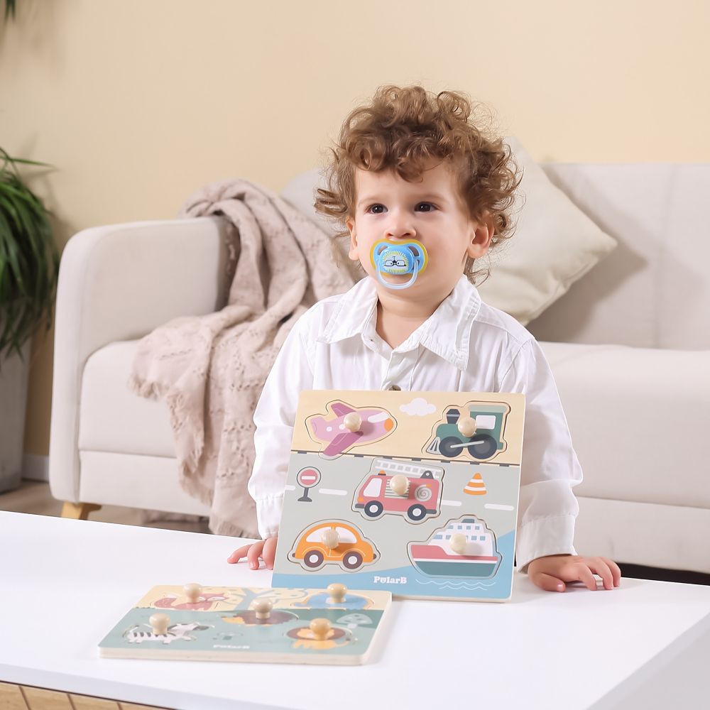 VIGA PolarB Wooden Puzzle Animals with Handles Pin Holder 