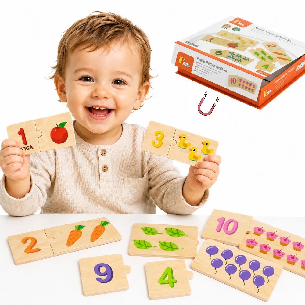 VIGA Wooden Puzzle Set Match Numbers Montessori Puzzle 