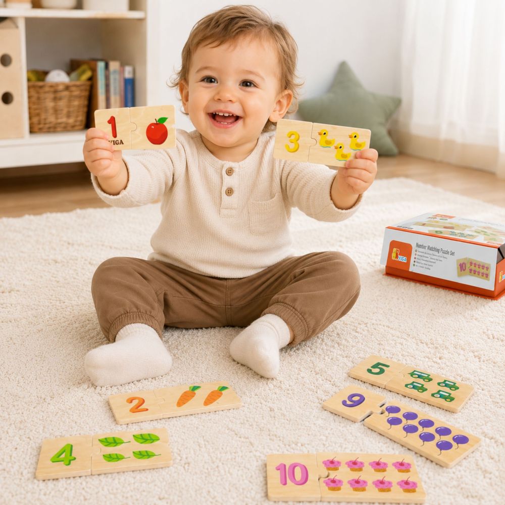 VIGA Wooden Puzzle Set Match Numbers Montessori Puzzle 