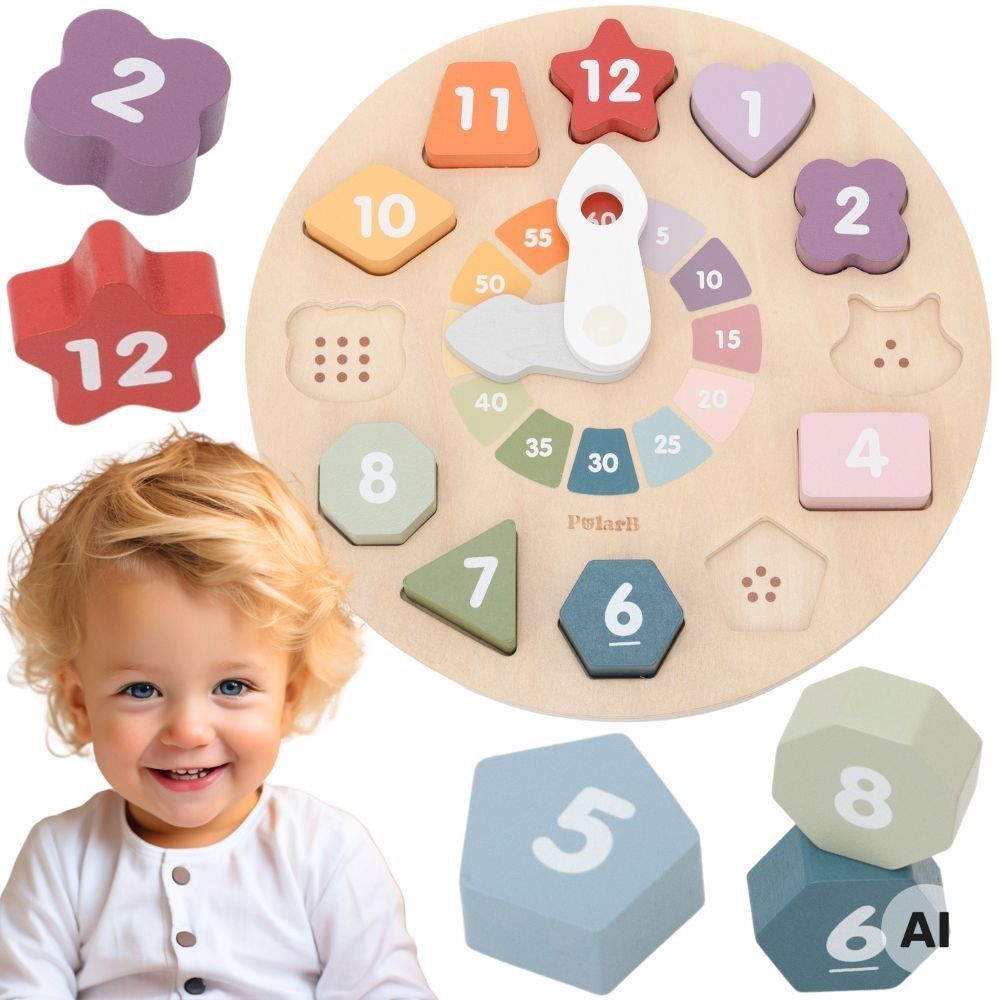 Viga Wooden Shape Sorter Clock Educational 18m+ 