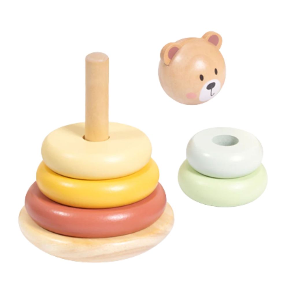 Medinė sensorinė dėlionė-piramidė TOOKY TOY Meškiukas, spalvotas
