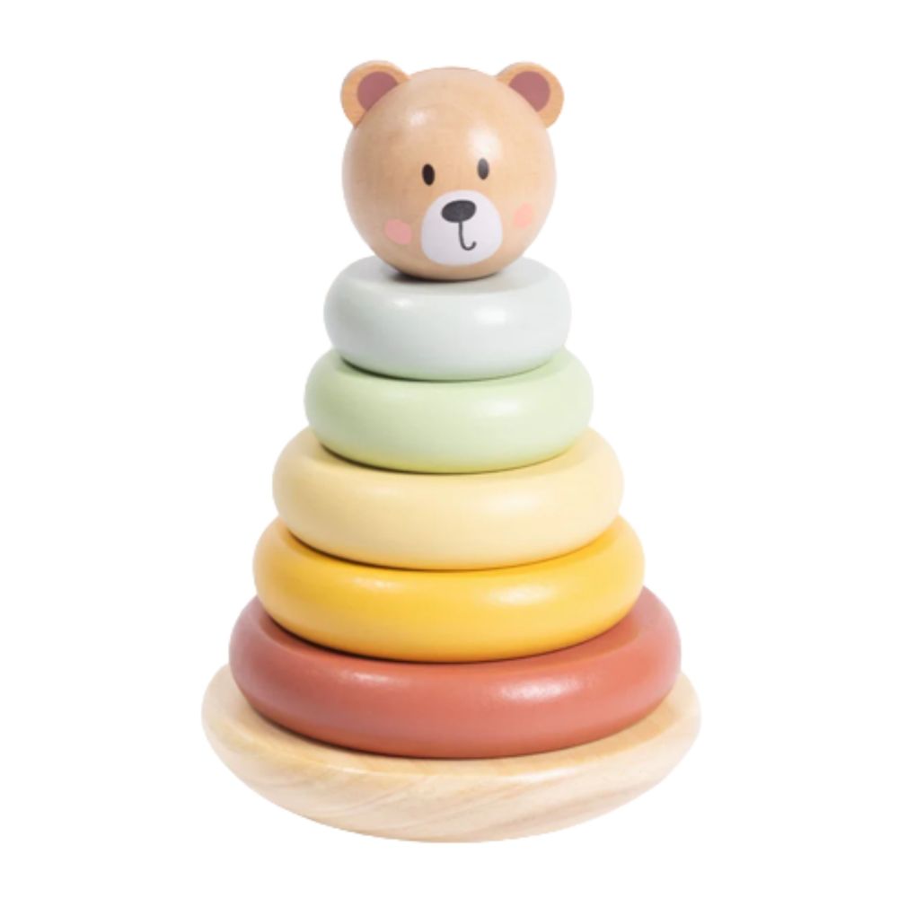 Medinė sensorinė dėlionė-piramidė TOOKY TOY Meškiukas, spalvotas