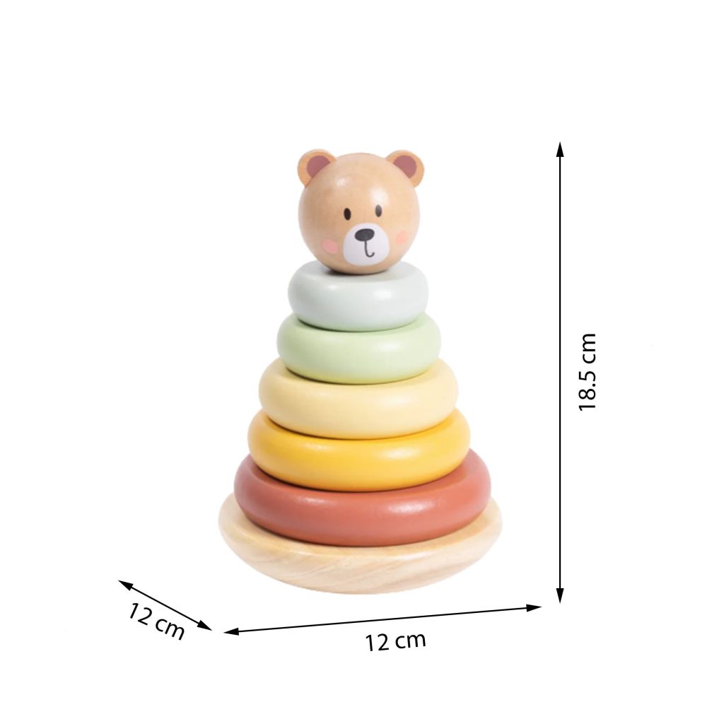 Medinė sensorinė dėlionė-piramidė TOOKY TOY Meškiukas, spalvotas