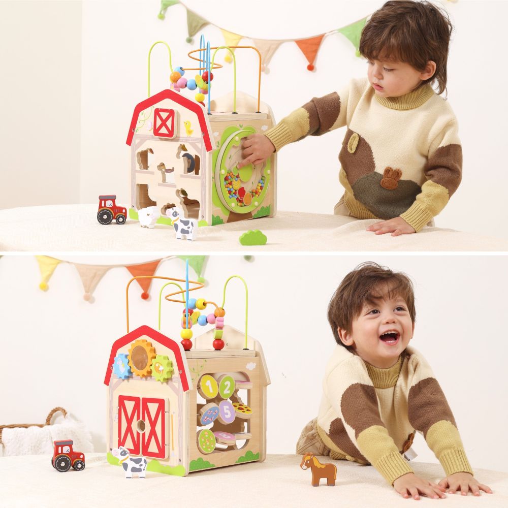 VIGA Wooden Farm 7 in 1 - Educational Cube 