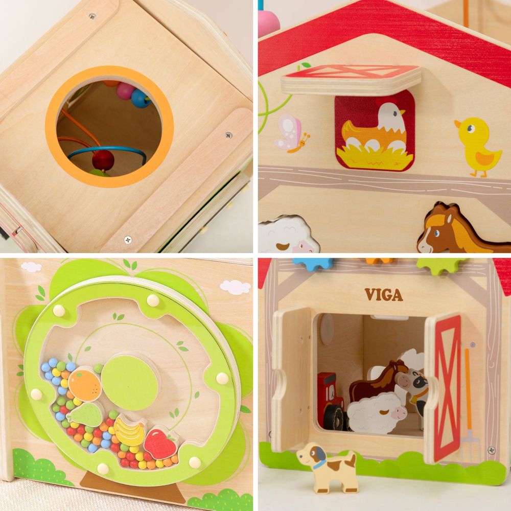 VIGA Wooden Farm 7 in 1 - Educational Cube 