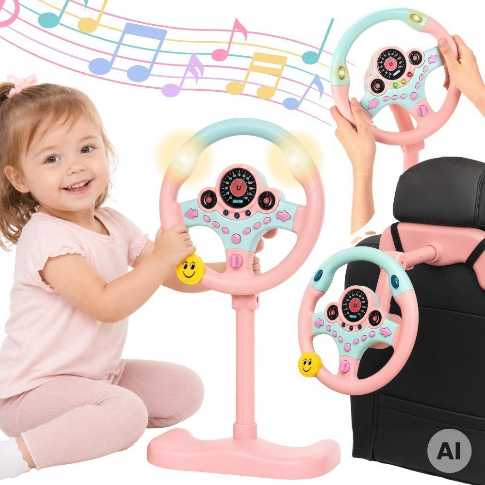 WOOPIE Interactive Car Steering Wheel with Lights Pink 