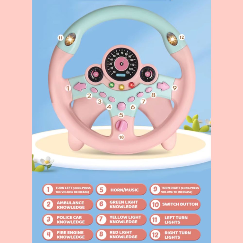 WOOPIE Interactive Car Steering Wheel with Lights Pink 