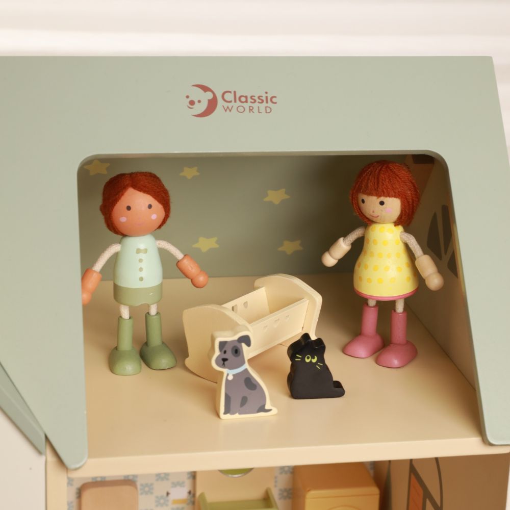 CLASSIC WORLD Large Wooden Cozy Dollhouse with Furniture 31 pcs. 