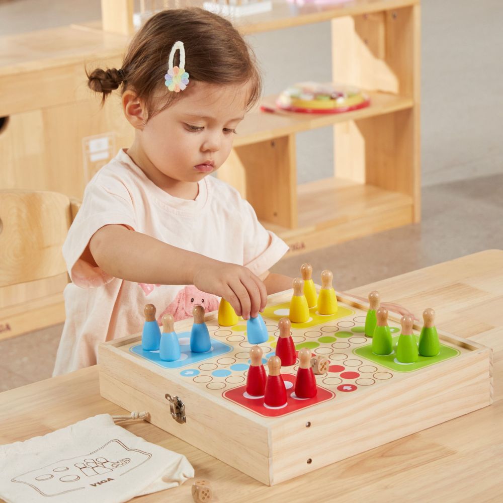 VIGA Wooden 4-in-1 Arcade Game Table Hockey Curling Bowling Ludo 