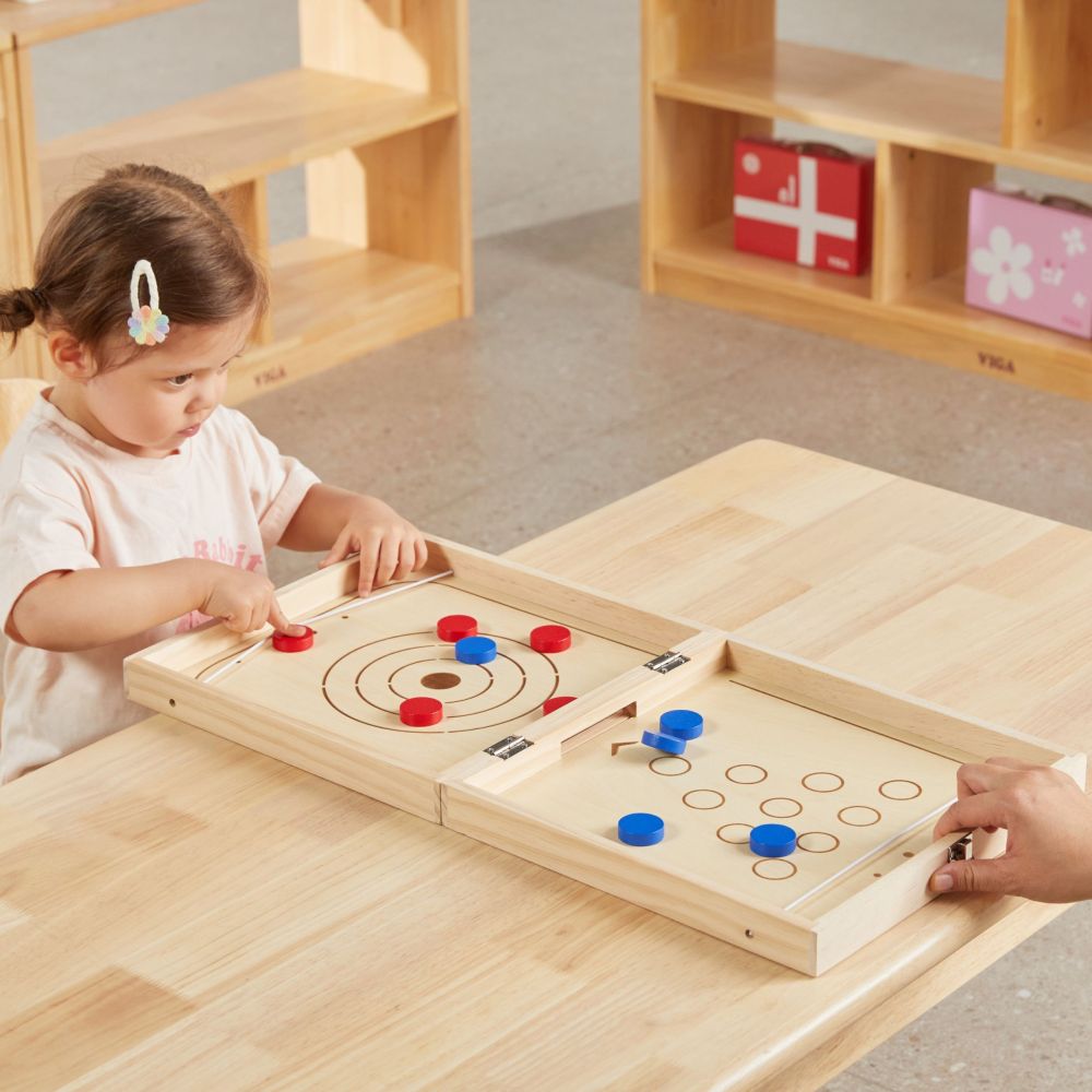 VIGA Wooden 4-in-1 Arcade Game Table Hockey Curling Bowling Ludo 