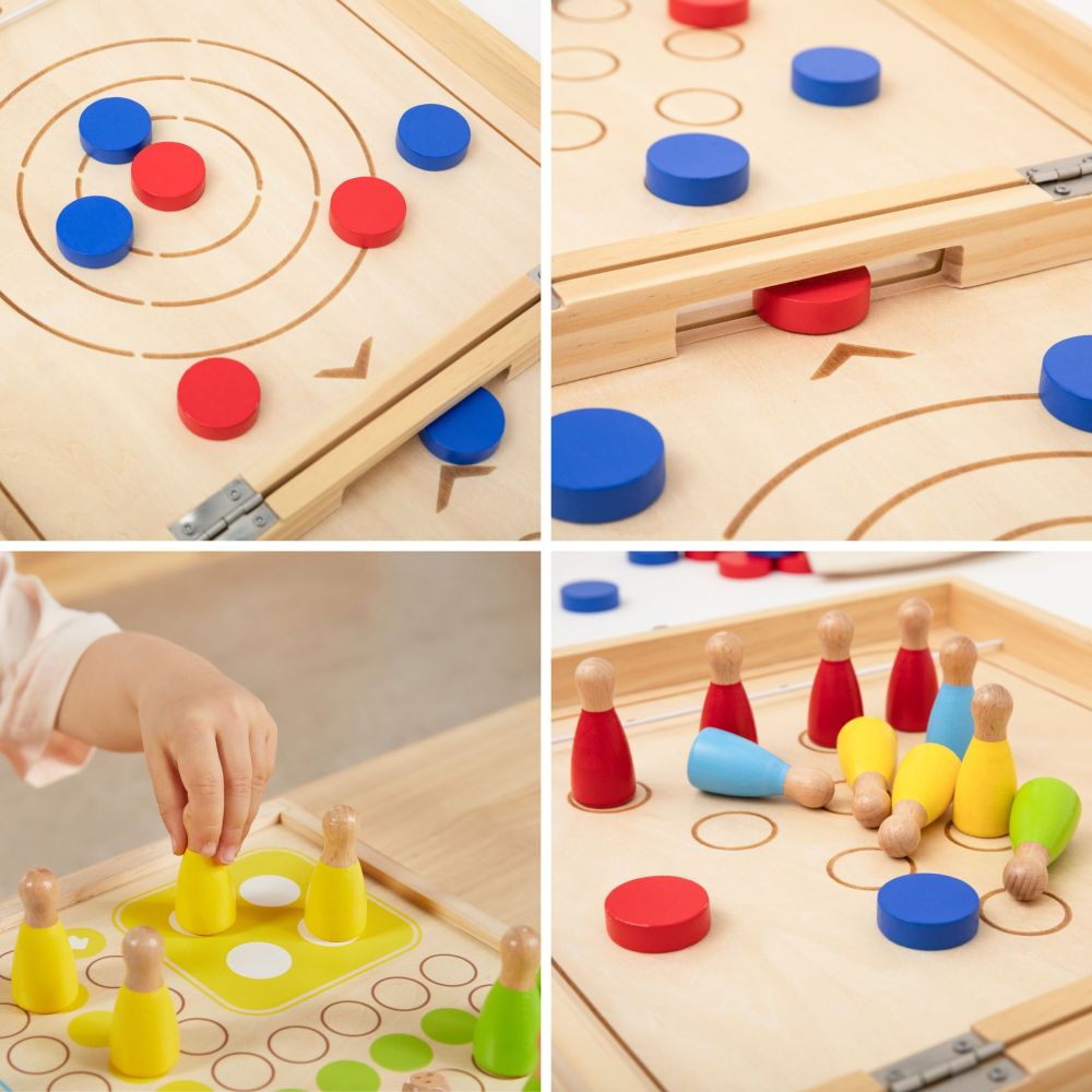 VIGA Wooden 4-in-1 Arcade Game Table Hockey Curling Bowling Ludo 