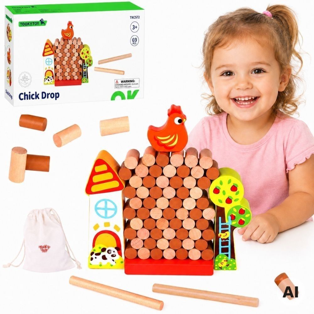 TOOKY TOY Arcade Game Falling Hen Wooden Farm 