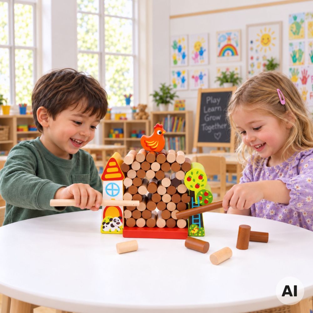TOOKY TOY Arcade Game Falling Hen Wooden Farm 