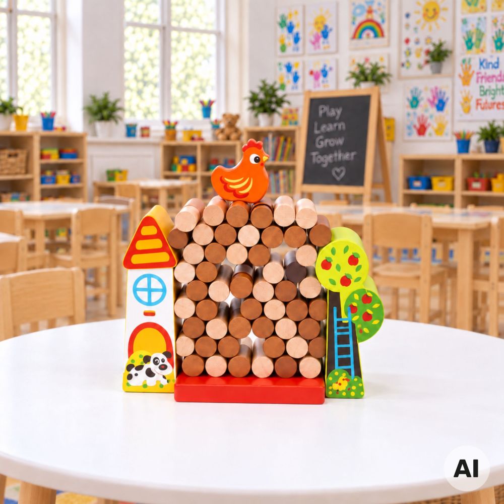 TOOKY TOY Arcade Game Falling Hen Wooden Farm 