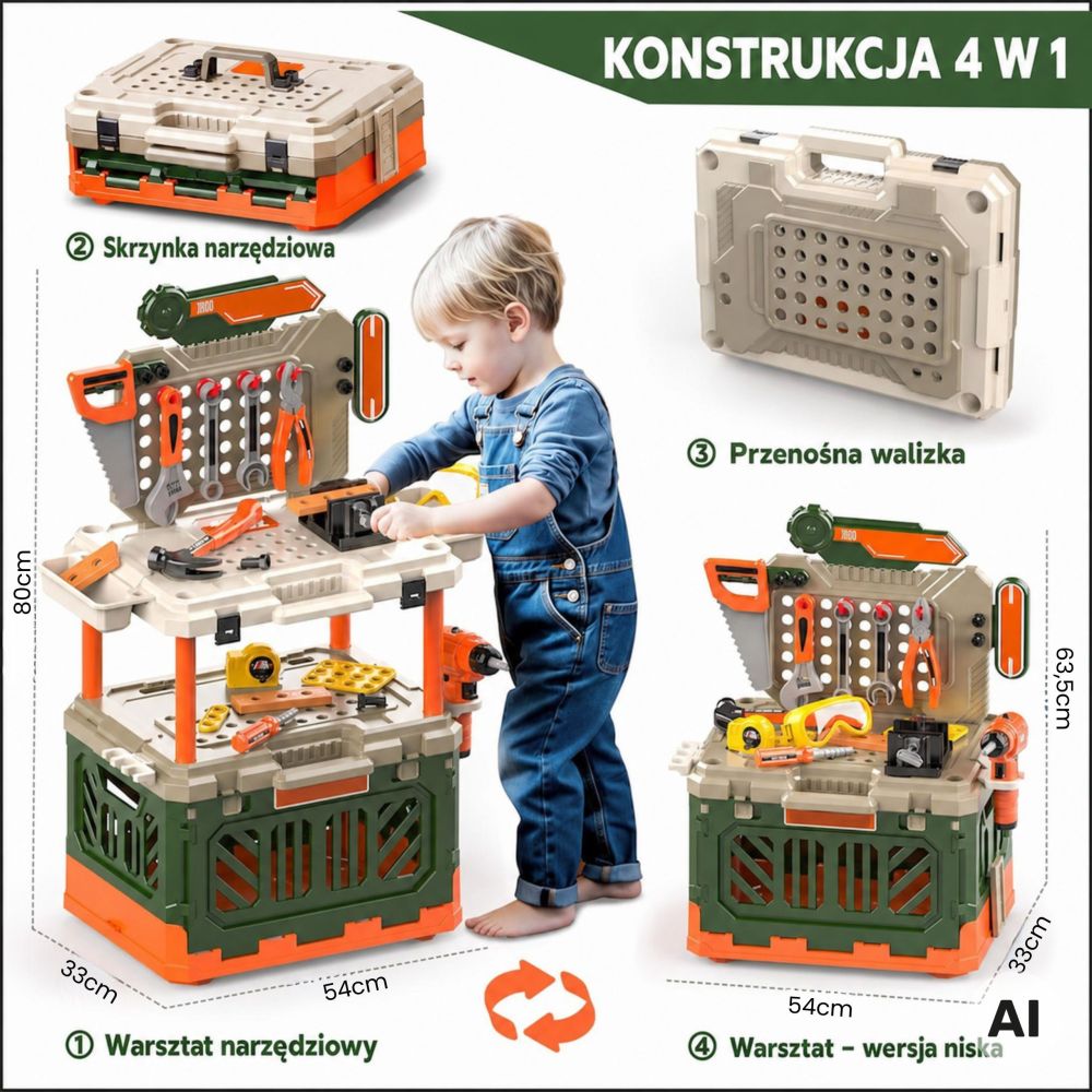 WOOPIE 4-in-1 Workshop for Little Handyman Battery-Powered Drill Accessories 90pcs. 