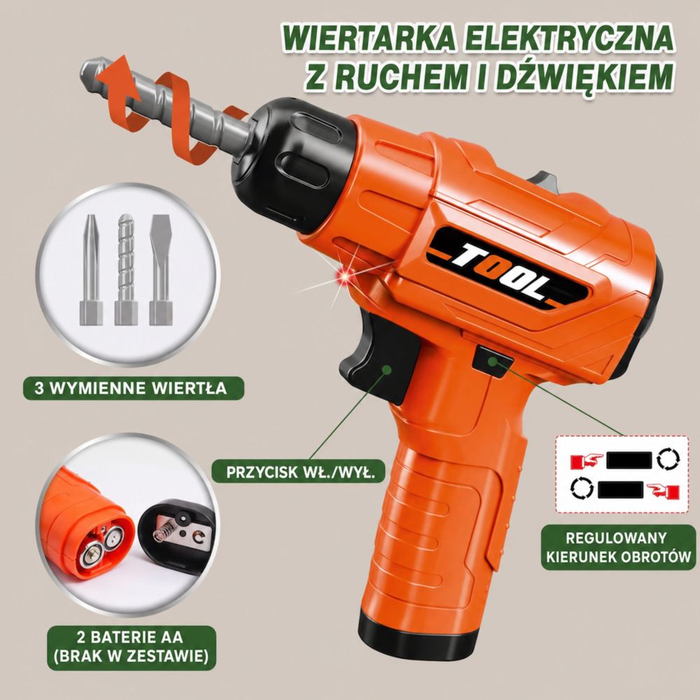 Dirbtuvės mažiesiems meistrams WOOPIE 4-in-1: akumuliatorinis gręžtuvas + priedai, 90 el.