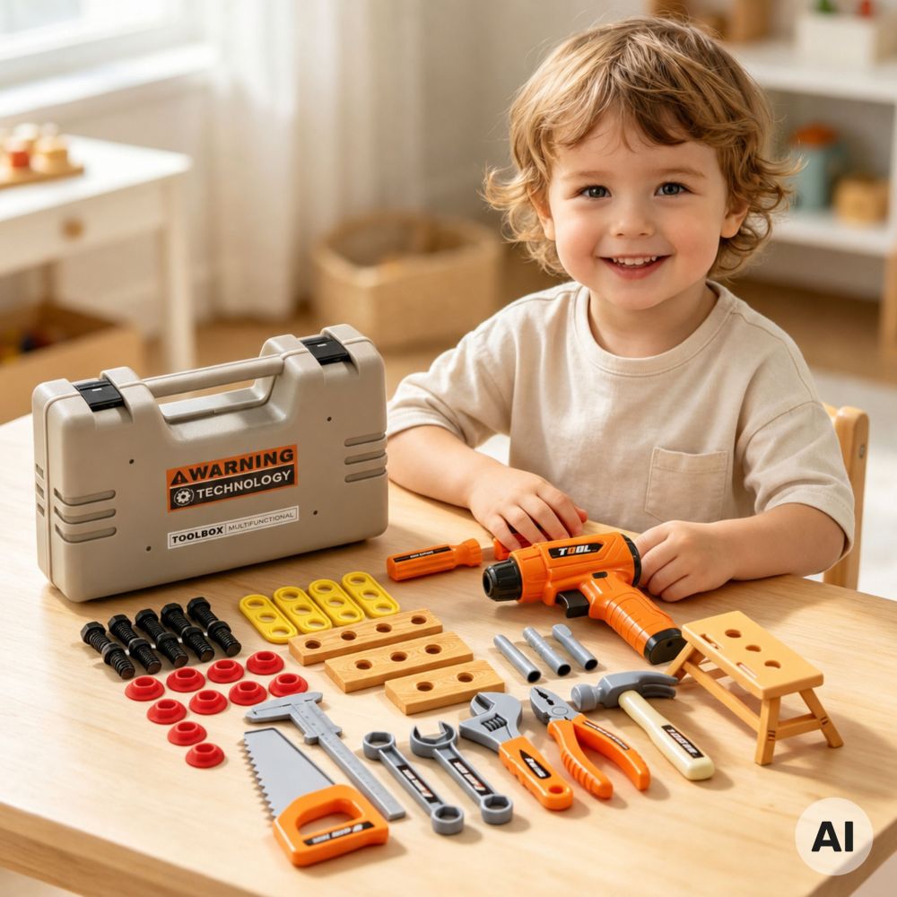 WOOPIE Tool Set in a Case 45 Pieces for Little Handyman Battery-Powered Drill and Light 