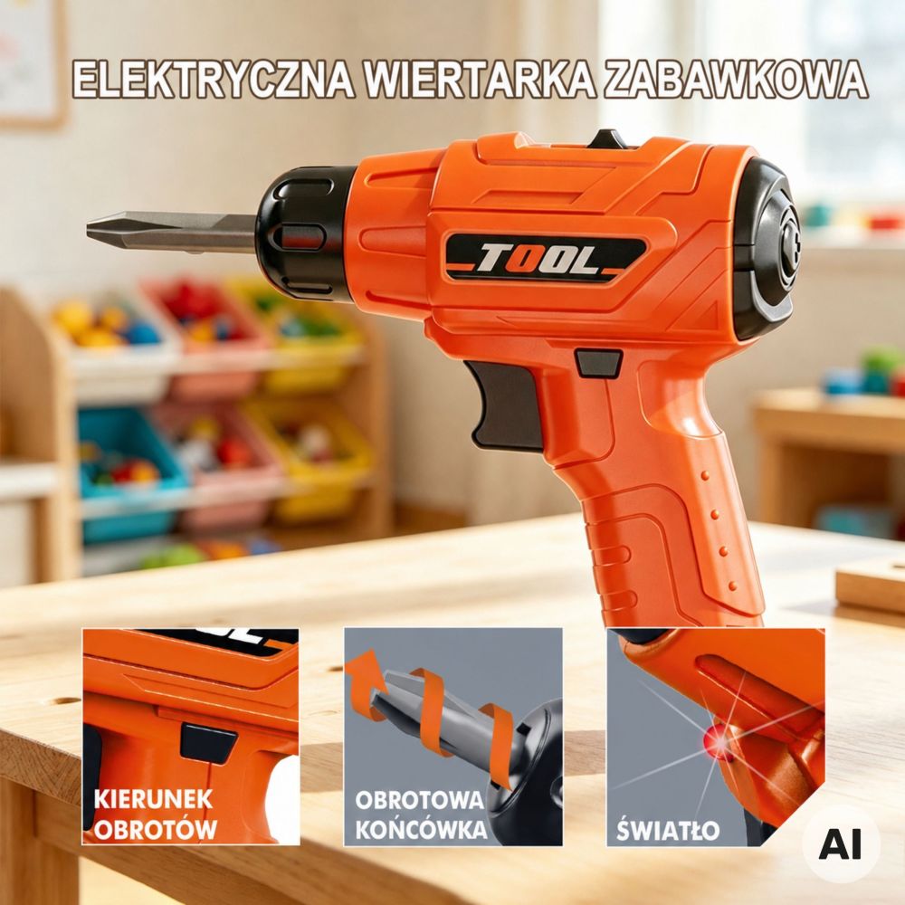 WOOPIE Tool Set in a Case 45 Pieces for Little Handyman Battery-Powered Drill and Light 