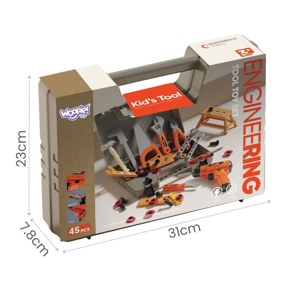 WOOPIE Tool Set in a Case 45 Pieces for Little Handyman Battery-Powered Drill and Light 