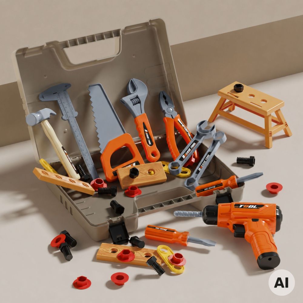 WOOPIE Tool Set in a Case 78 Pieces for Little Handyman Battery-Powered Drill and Light 