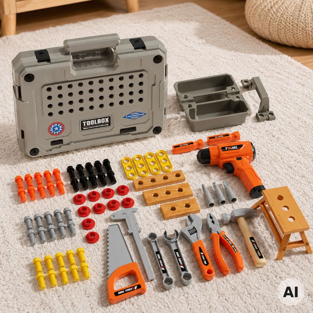 WOOPIE Tool Set in a Case 78 Pieces for Little Handyman Battery-Powered Drill and Light 