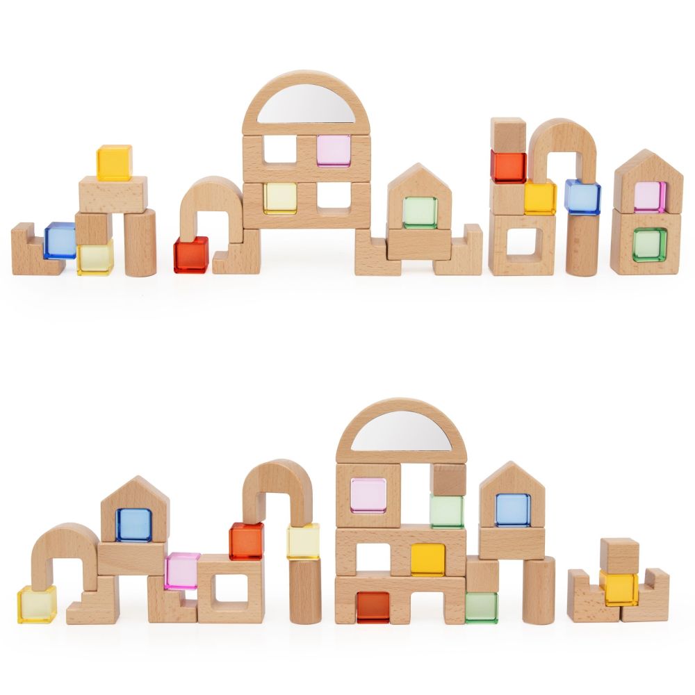 VIGA Wooden Construction Blocks with Colored Windows 32 pcs. 