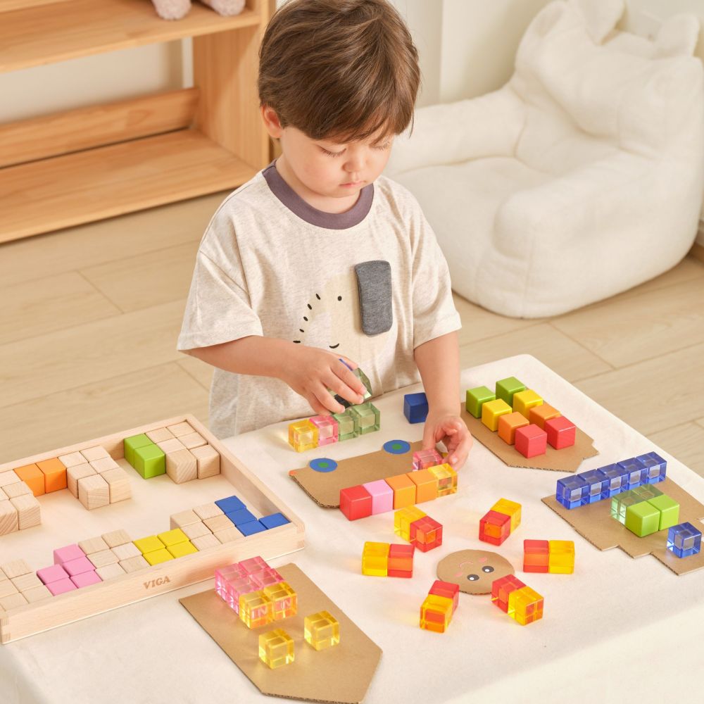 VIGA Colorful Light Blocks made of Acrylic and Wood 108 pcs. 