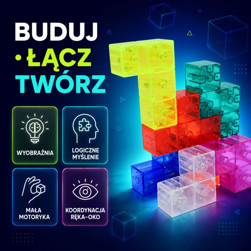 Magnetinis konstruktorius - dėlionė Tetris 3D