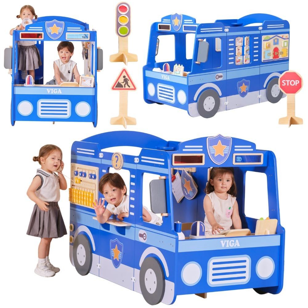 VIGA Large Wooden Police Car Educational Set for Children Police 
