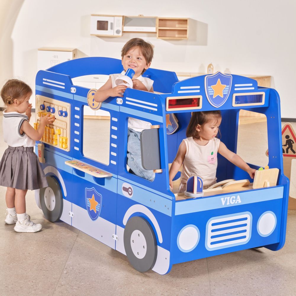Didelis medinis policijos automobilio mokomasis rinkinys vaikams VIGA Policija