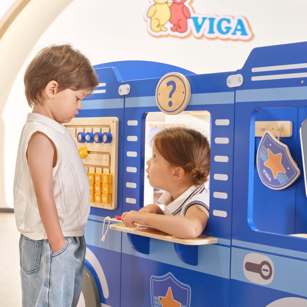 Didelis medinis policijos automobilio mokomasis rinkinys vaikams VIGA Policija