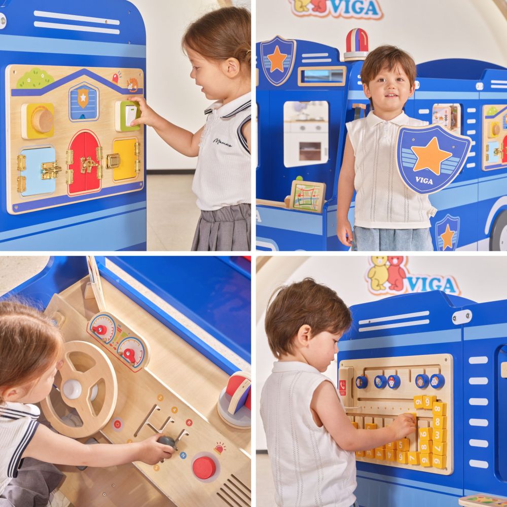 VIGA Large Wooden Police Car Educational Set for Children Police 