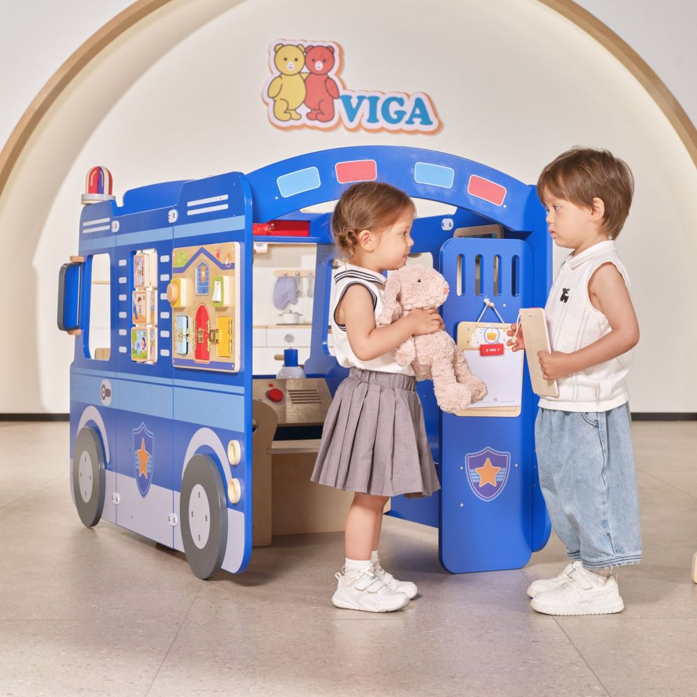 VIGA Large Wooden Police Car Educational Set for Children Police 