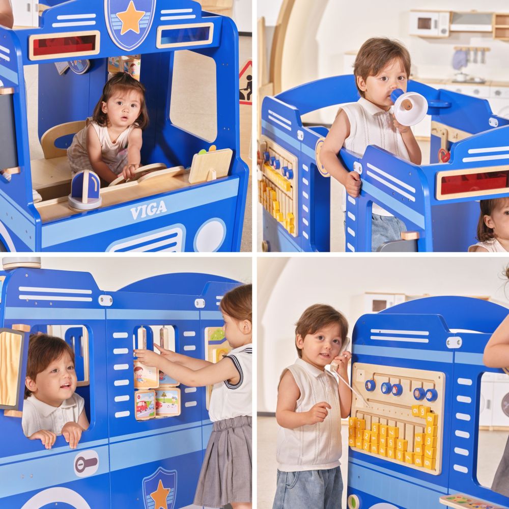VIGA Large Wooden Police Car Educational Set for Children Police 