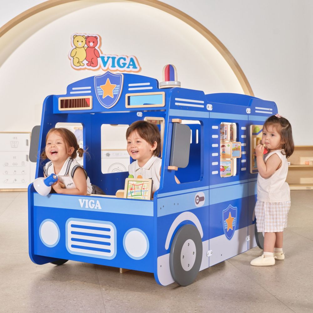 VIGA Large Wooden Police Car Educational Set for Children Police 