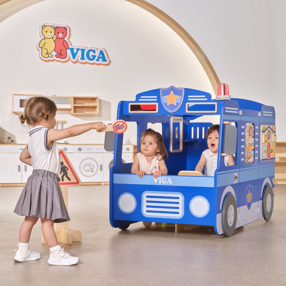 Didelis medinis policijos automobilio mokomasis rinkinys vaikams VIGA Policija