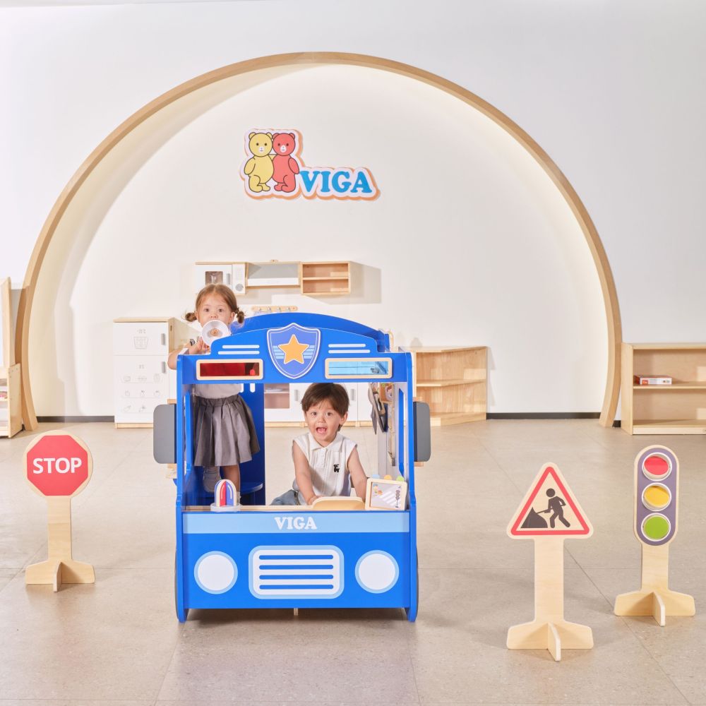 VIGA Large Wooden Police Car Educational Set for Children Police 