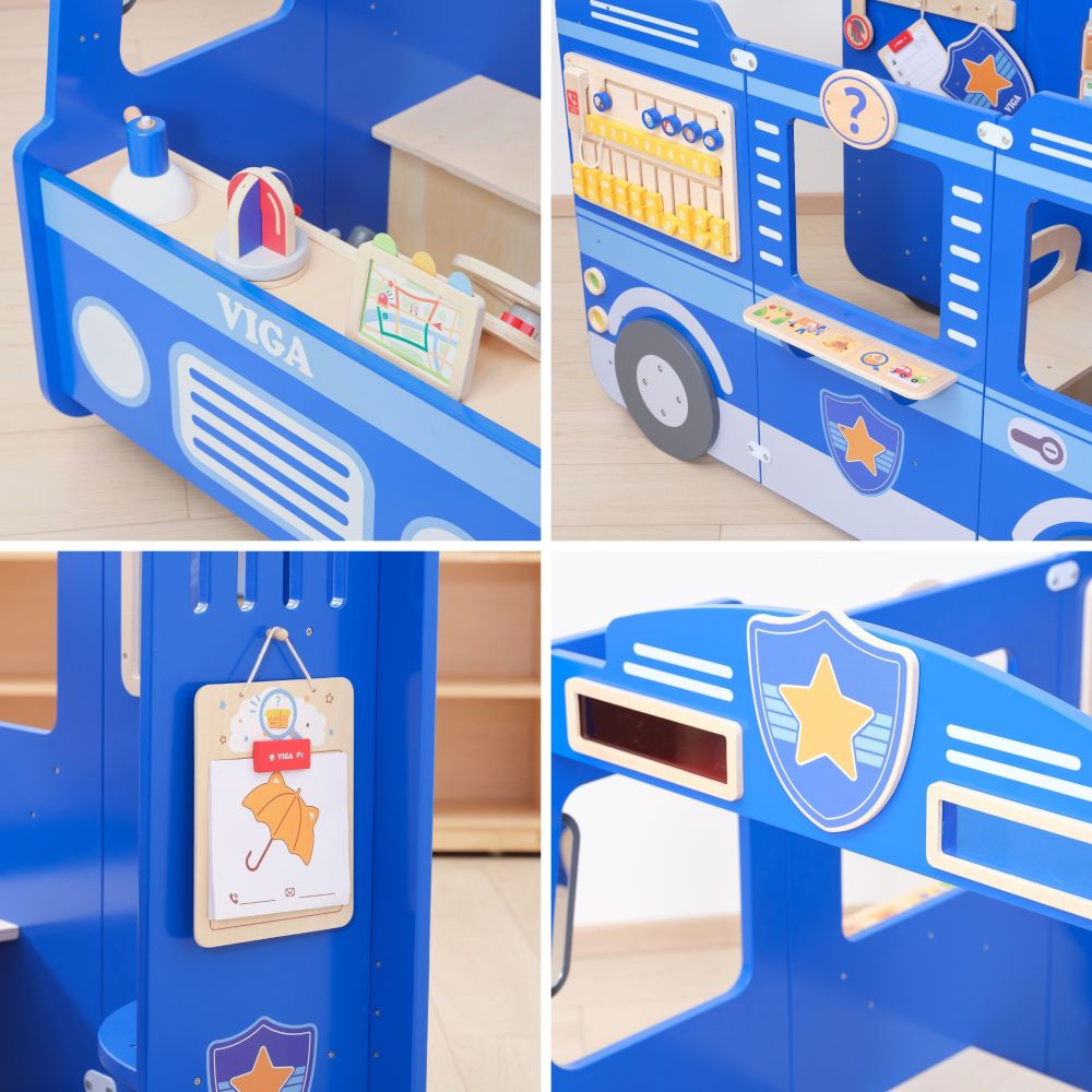 VIGA Large Wooden Police Car Educational Set for Children Police 