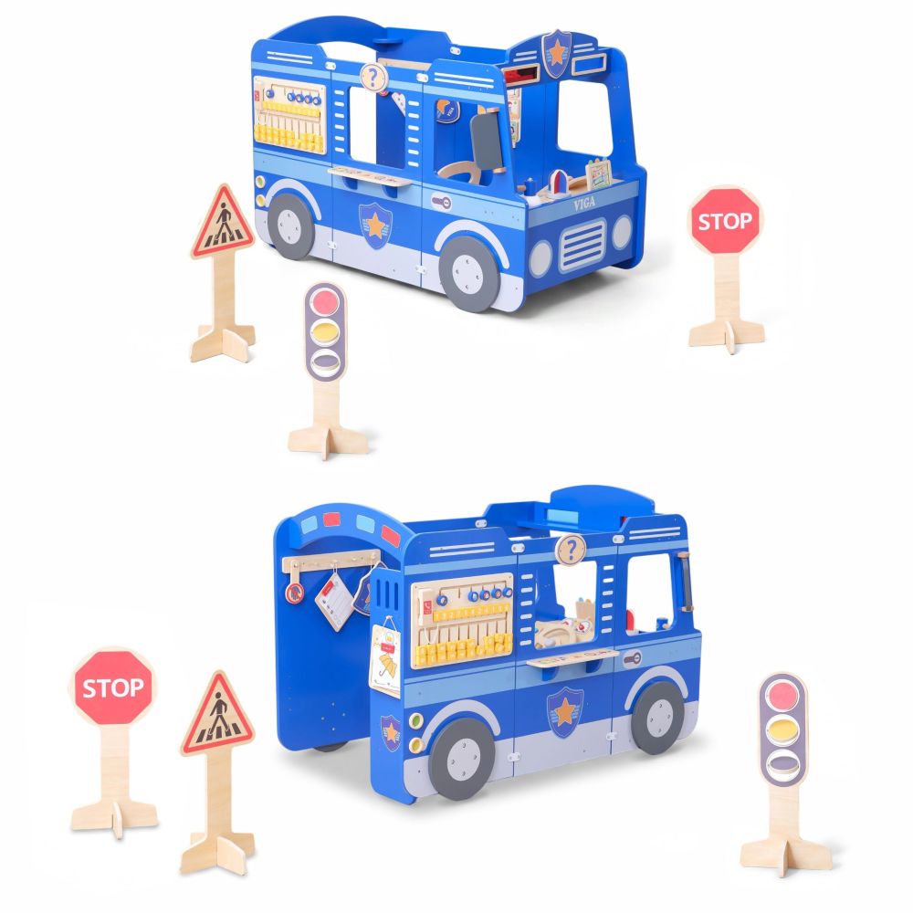 VIGA Large Wooden Police Car Educational Set for Children Police 