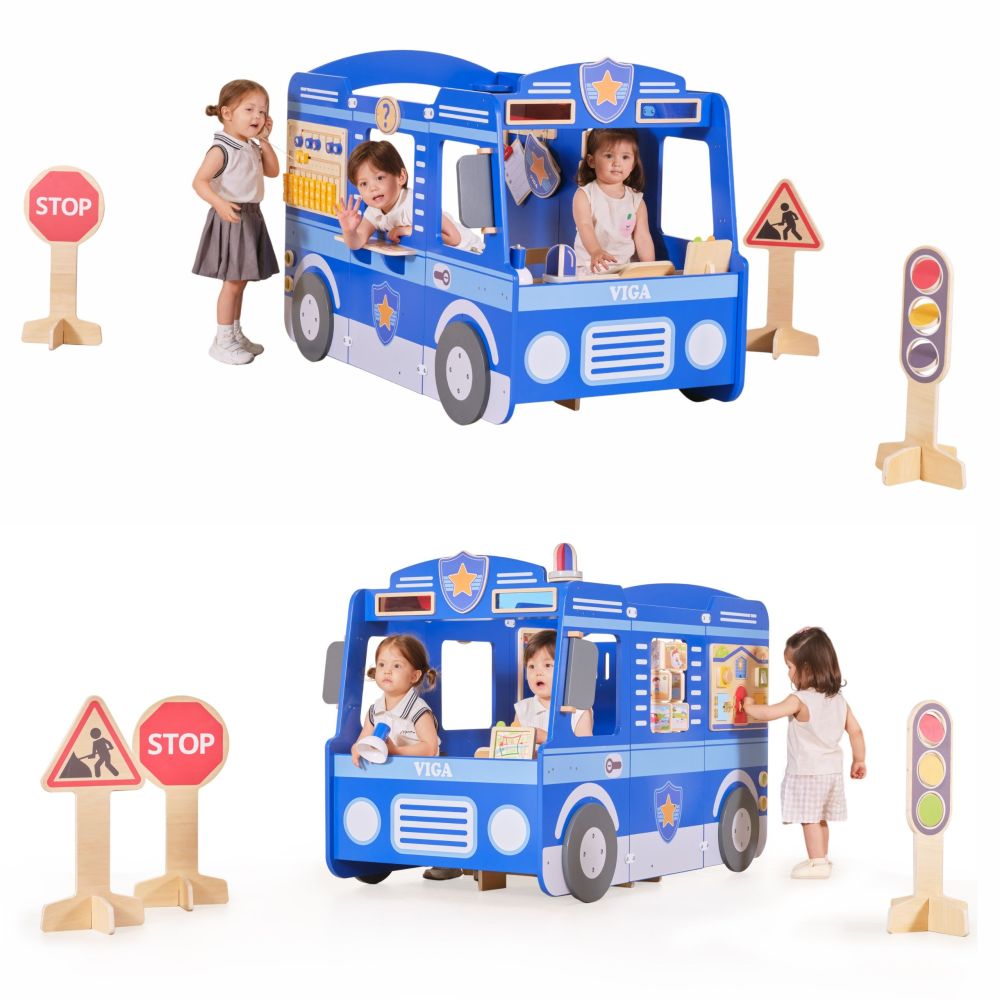 VIGA Large Wooden Police Car Educational Set for Children Police 