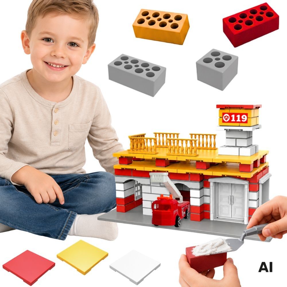 WOOPIE DIY Construction Set Fire Station Truck 140 Pieces for Kids 
