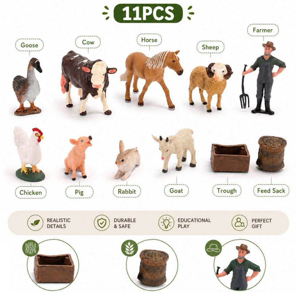 WOOPIE Large Set of Farm Animals Farmer Figurines Accessories 3+ 