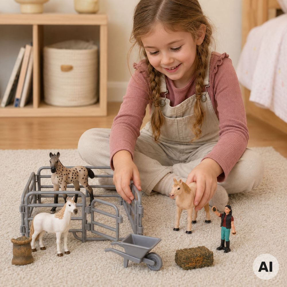 WOOPIE Farm Horses Figure Set Little Farmer 11 pcs Accessories 