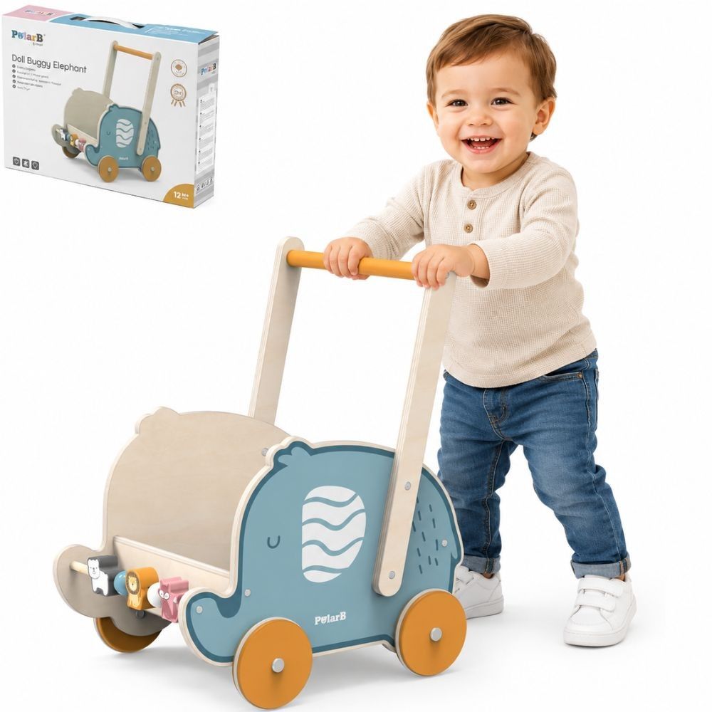 VIGA PolarB Wooden 2-in-1 Stroller, Walker, Elephant 
