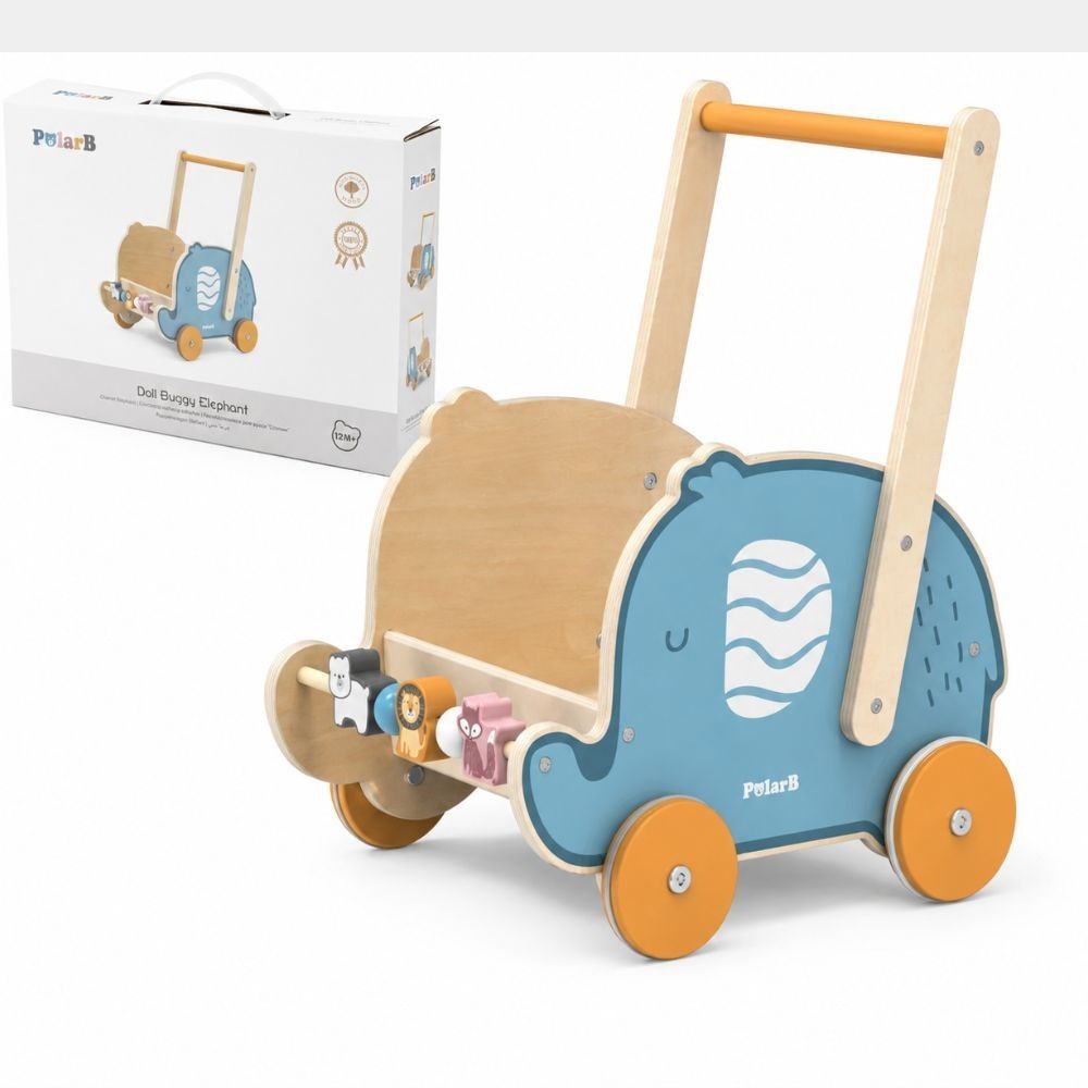 Medinis stumdukas - vežimėlis VIGA PolarB Dramblys 2-in-1
