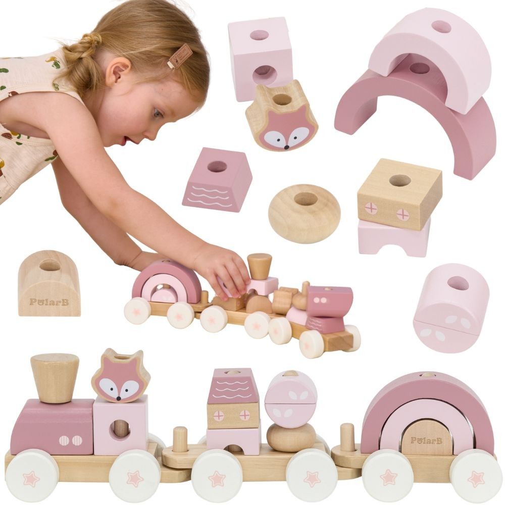 VIGA PolarB Pink Train with Carriages Blocks 