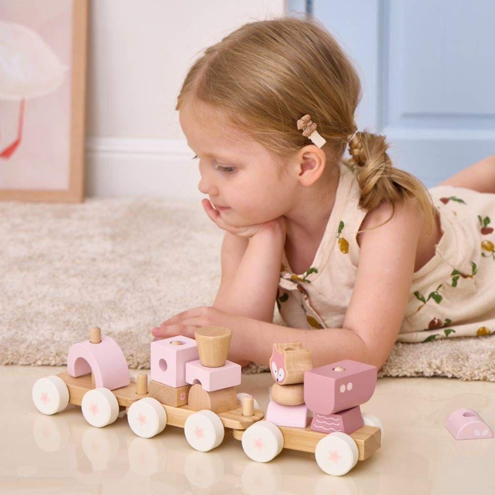 VIGA PolarB Pink Train with Carriages Blocks 