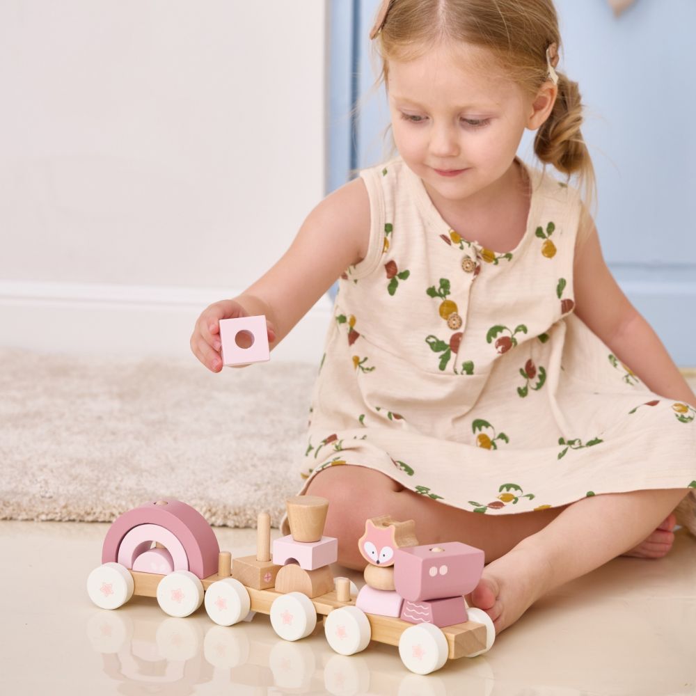 VIGA PolarB Pink Train with Carriages Blocks 