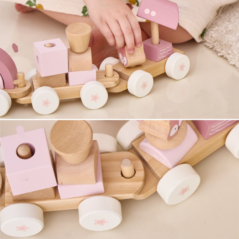 VIGA PolarB Pink Train with Carriages Blocks 